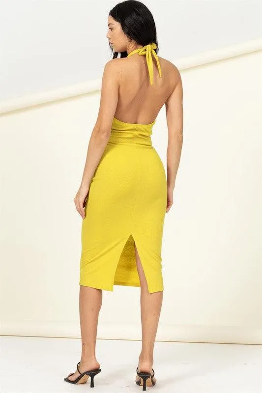 ribbed cutout bodycon midi dress