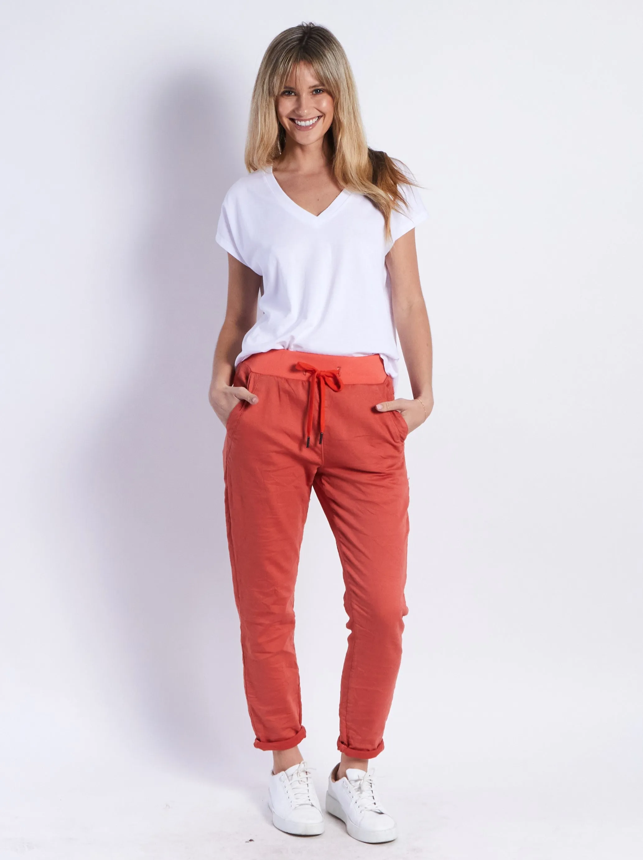 Riley Denim Joggers - Rust