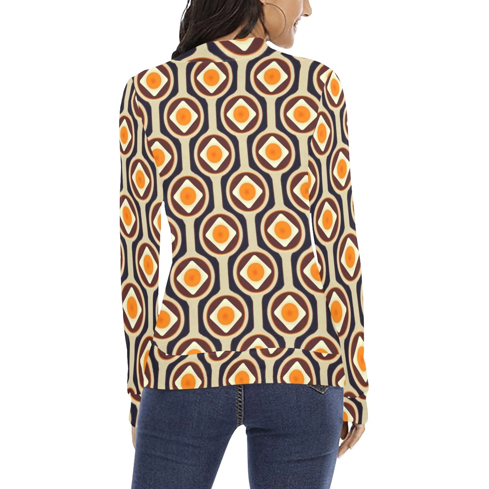 seventies dress Women's All Over Print Mock Neck Sweatshirt (Model H43)