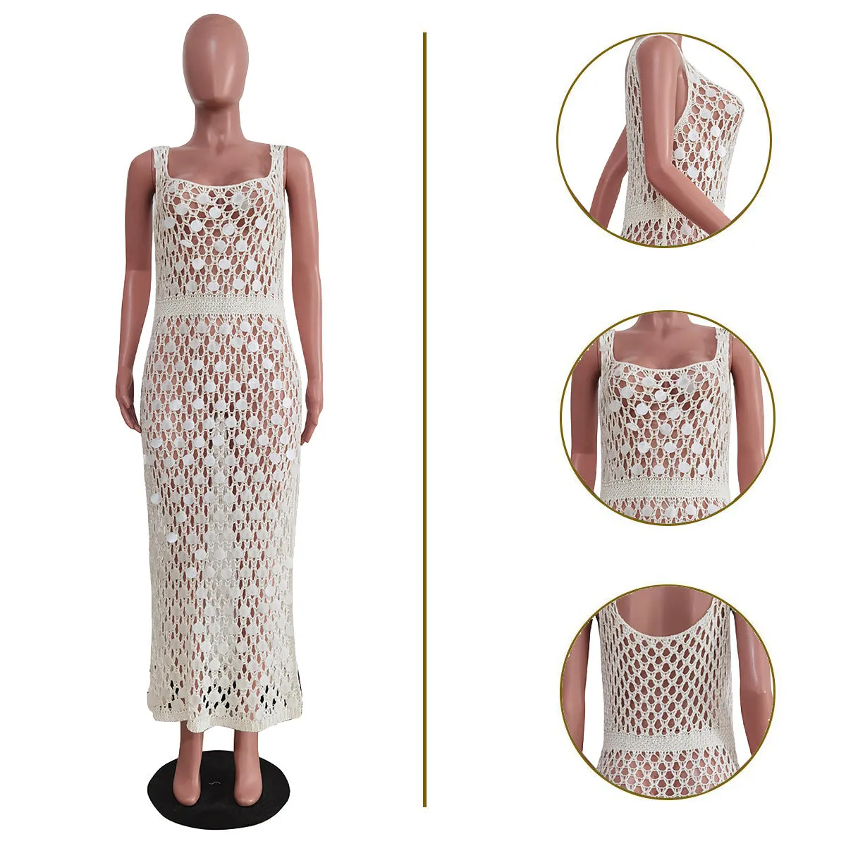 Sexy hollow out handmade knitted sequin vest beach skirt AY2963
