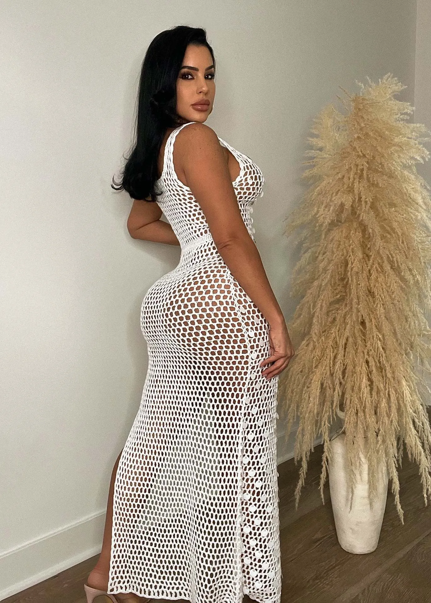 Sexy hollow out handmade knitted sequin vest beach skirt AY2963