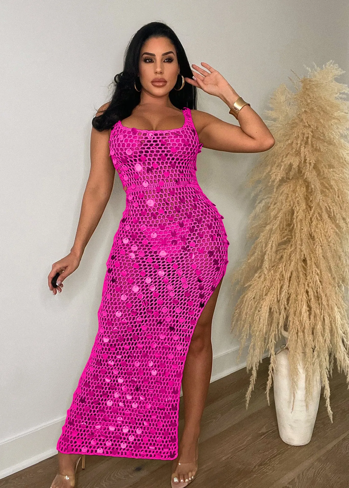 Sexy hollow out handmade knitted sequin vest beach skirt AY2963