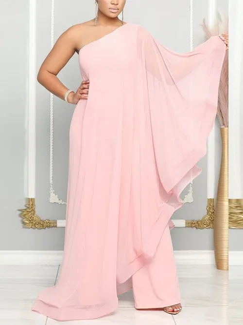Sexy Multicolor One-Shoulder Sleeveless Spliced Stretch Jumpsuit