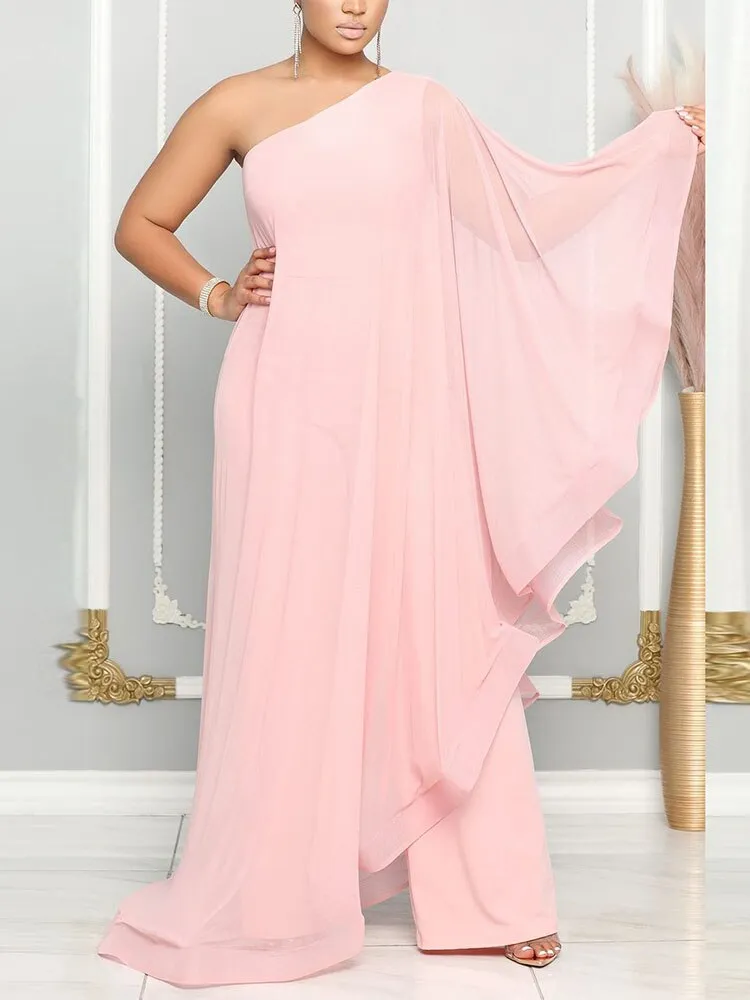 Sexy Multicolor One-Shoulder Sleeveless Spliced Stretch Jumpsuit