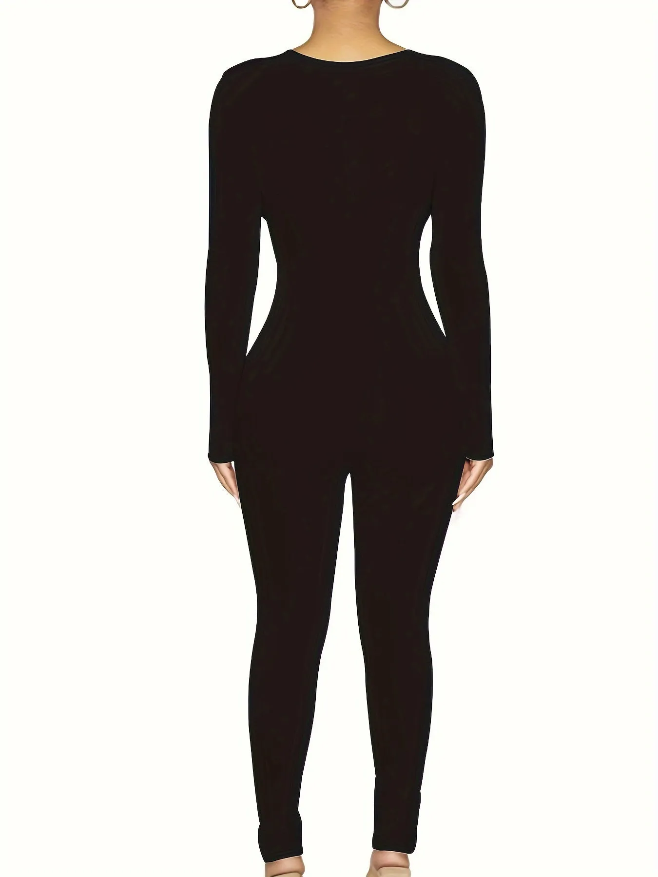 Sexy Solid Cut Out Long Sleeve Jumpsuit - Women's Long Length Drawstring Clothing - Fashionable Chic Outfit for Night Out or Party