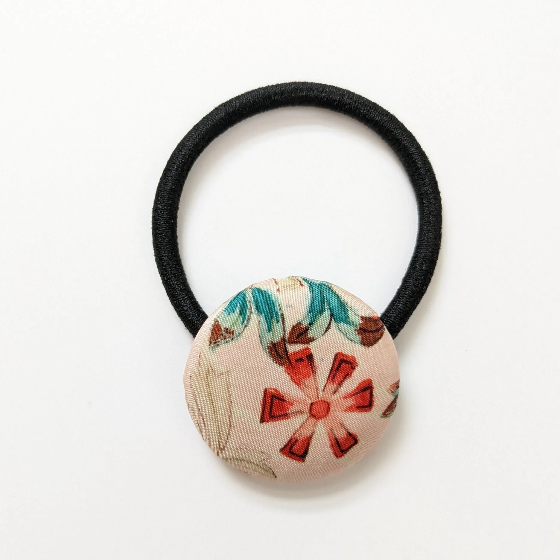 Silk Covered Button hair tie (Flower 6 variations)