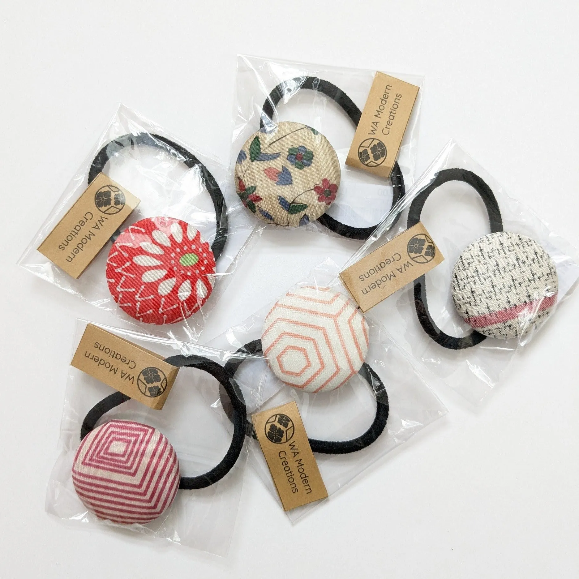 Silk Covered Button hair tie (Flower 6 variations)