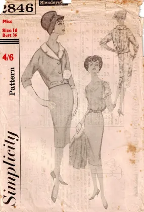 Simplicity 2846 Womens Sheath Dress & Tailored Jacket 1950s Vintage Sewing Pattern Size 16 Bust 36 inches UNUSED Factory Folded