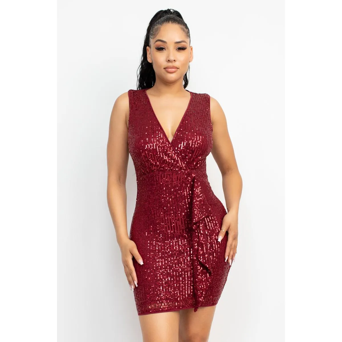 Sleeveless Sequin Mesh Bodycon Mini Short Dress