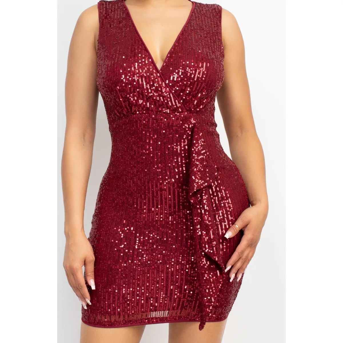 Sleeveless Sequin Mesh Bodycon Mini Short Dress