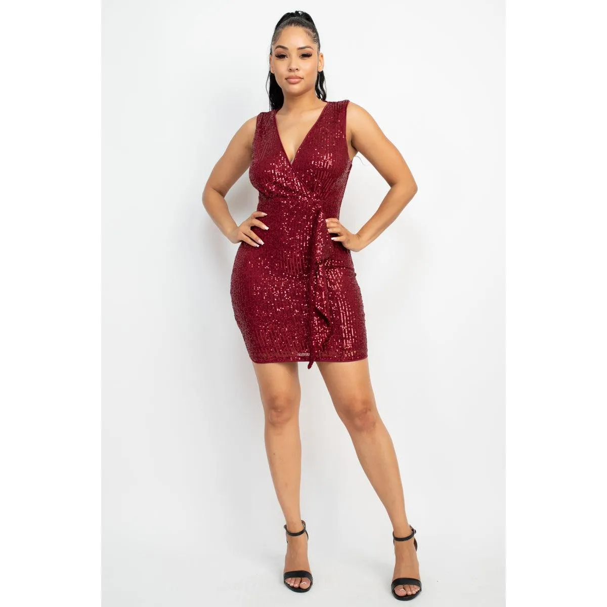 Sleeveless Sequin Mesh Bodycon Mini Short Dress