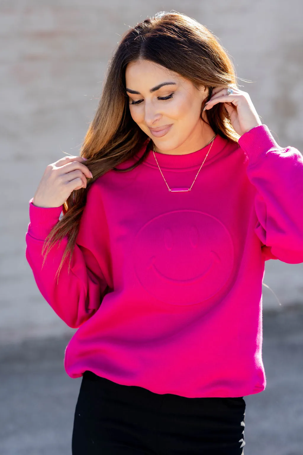 Smiley Embossed Crewneck