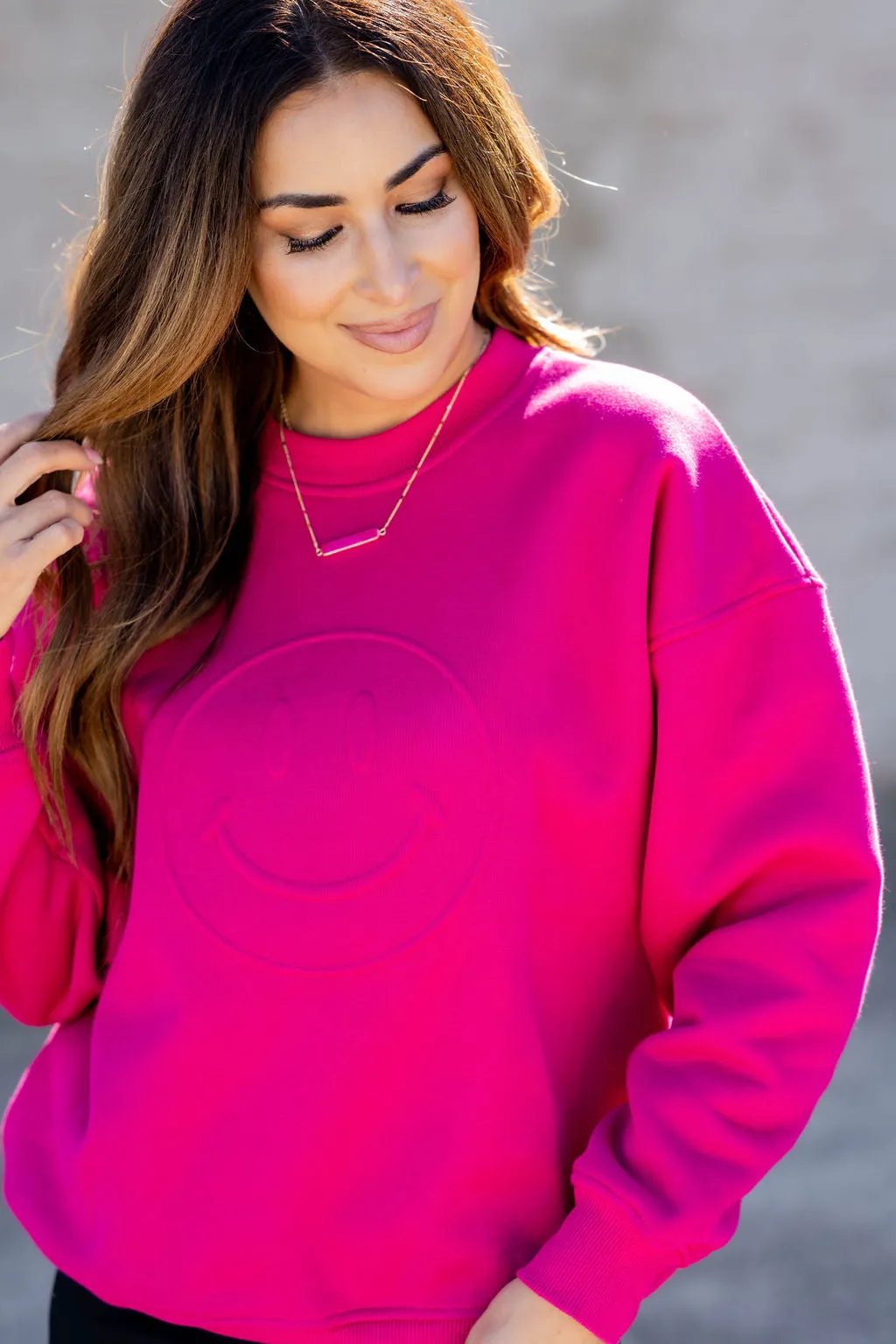 Smiley Embossed Crewneck