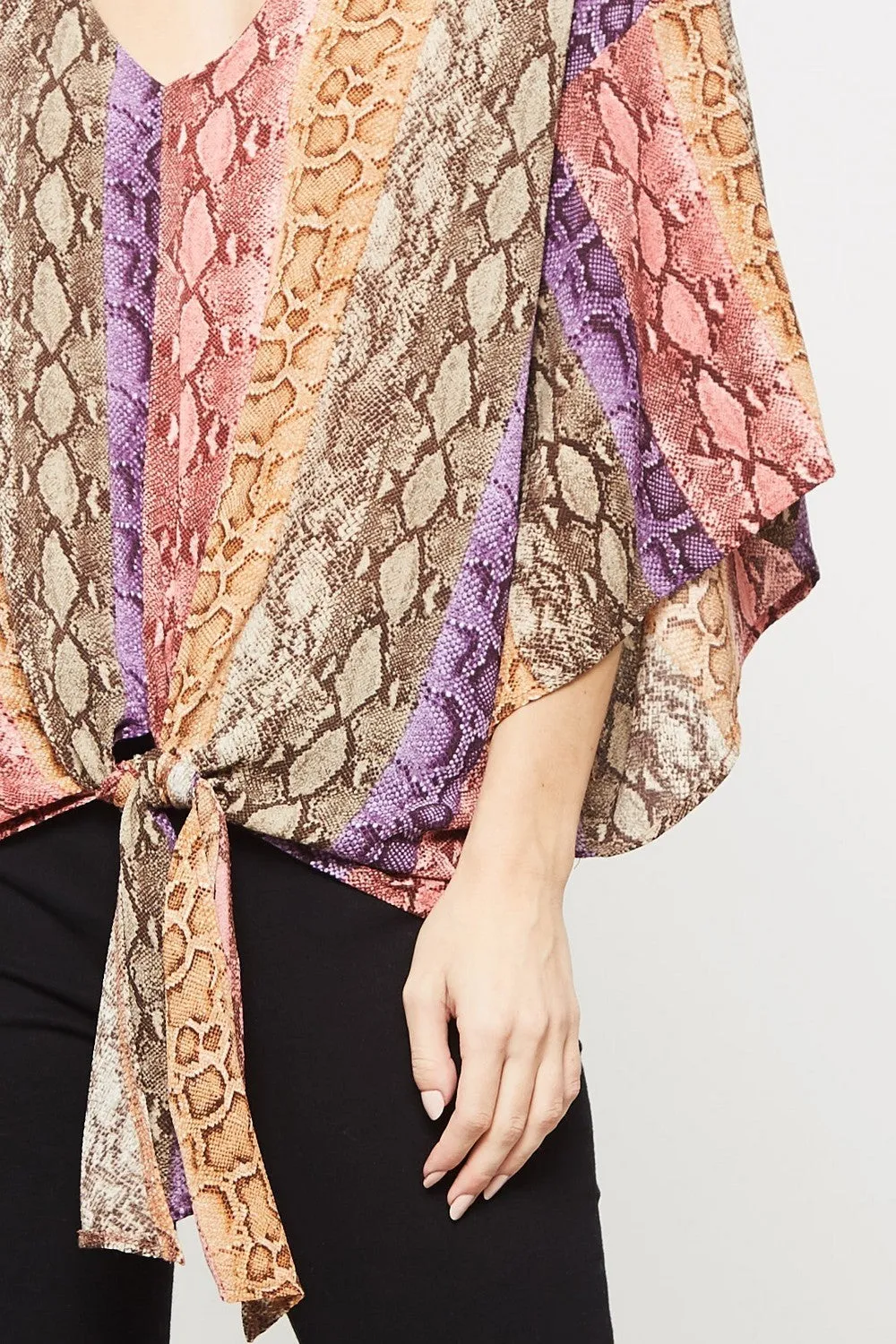 Snake Skin Kimono Blouse, Purple-Dusty Rose