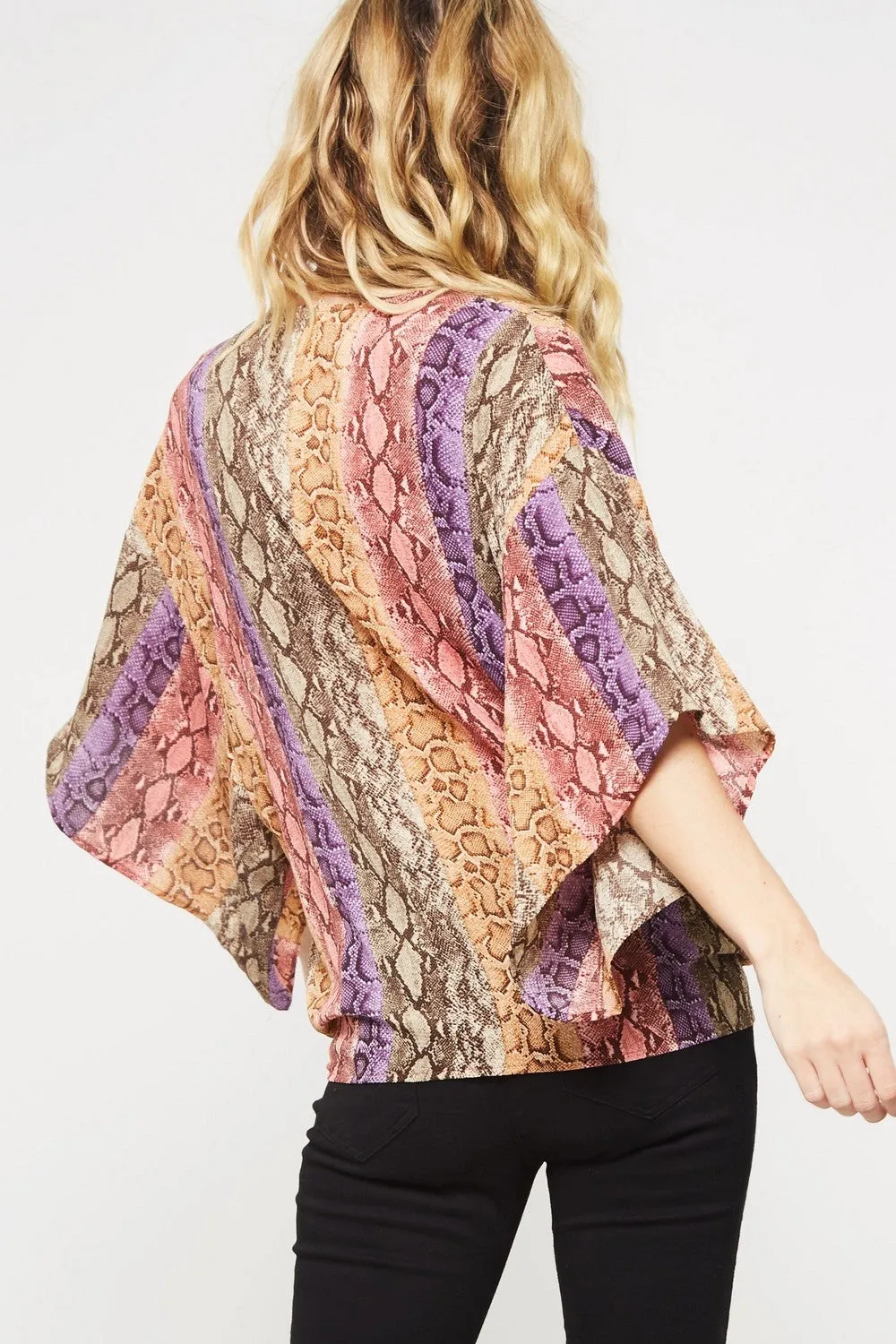 Snake Skin Kimono Blouse, Purple-Dusty Rose