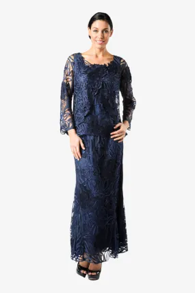 Soulmates D1104 Rose Embroidered Lace Evening Mother Of Bride Jacket Top and Skirt Set