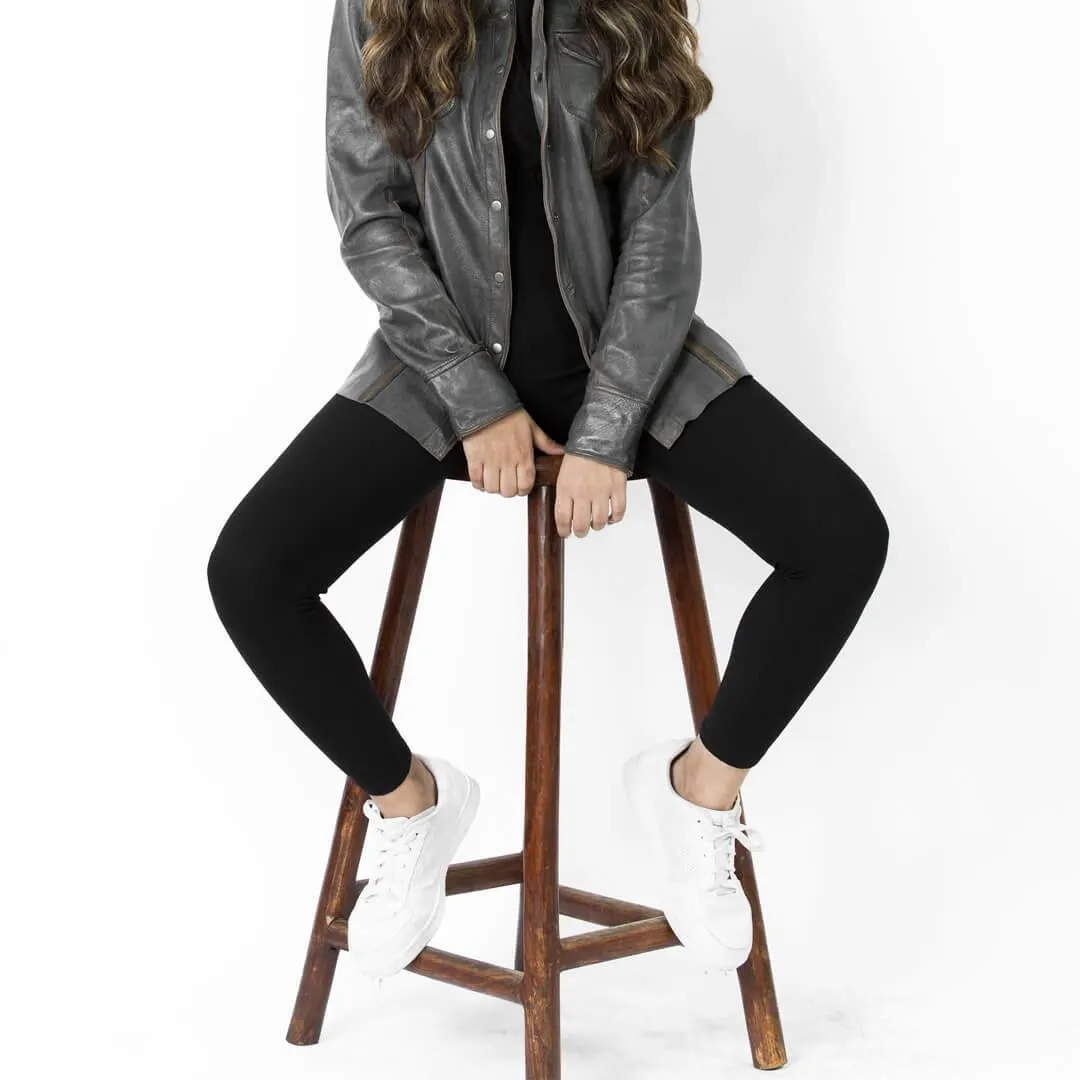 Steel Grey Leather Shirt Jacket