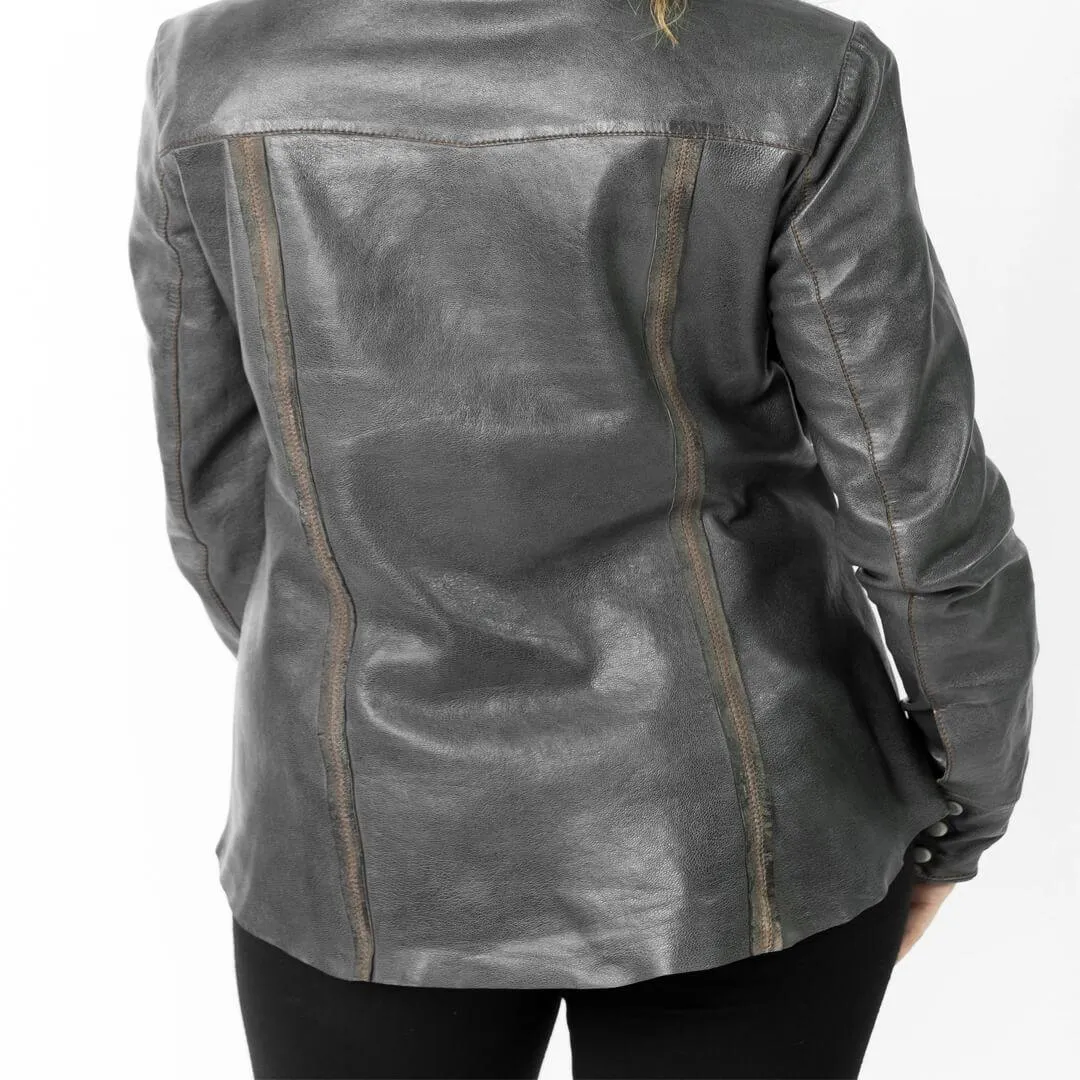 Steel Grey Leather Shirt Jacket