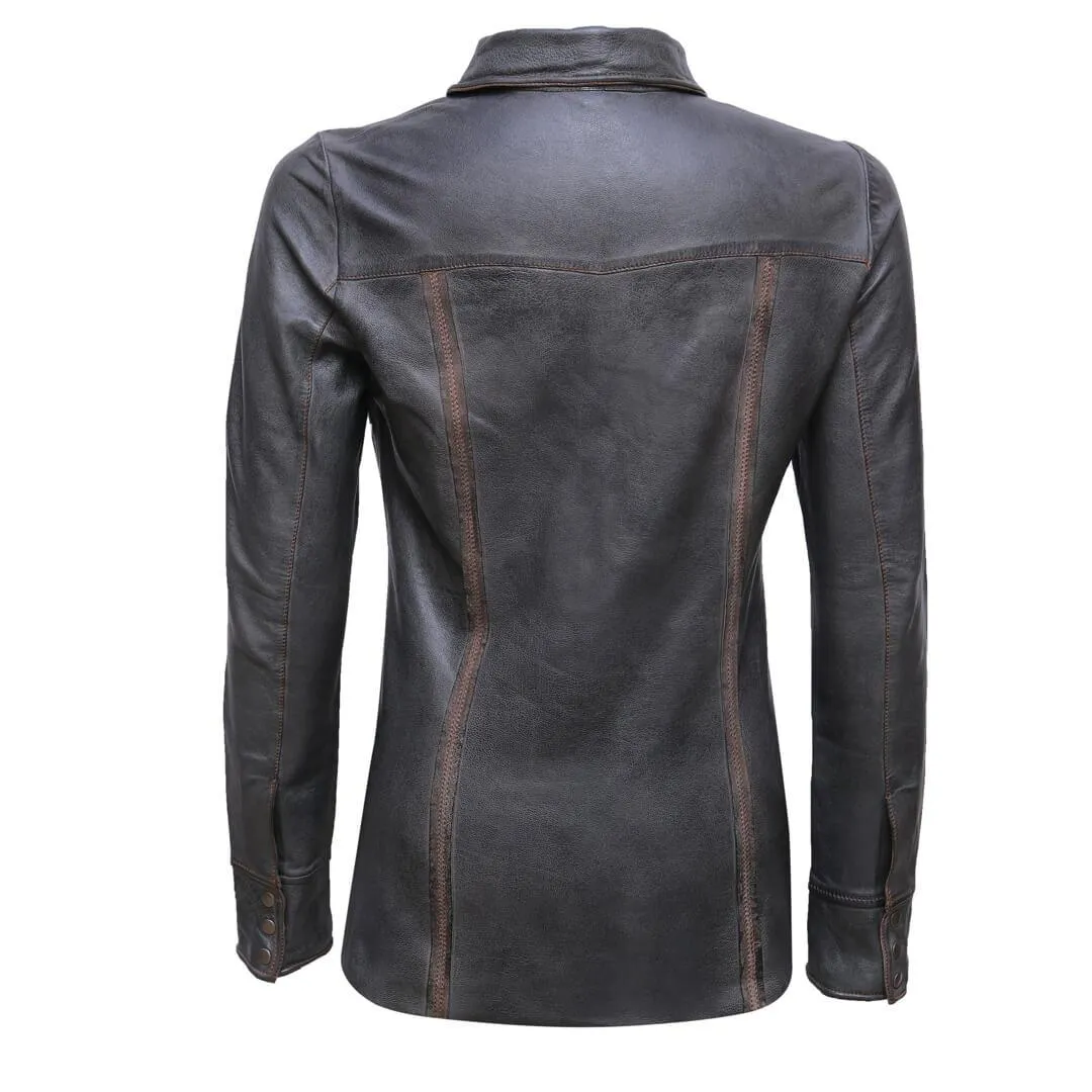 Steel Grey Leather Shirt Jacket