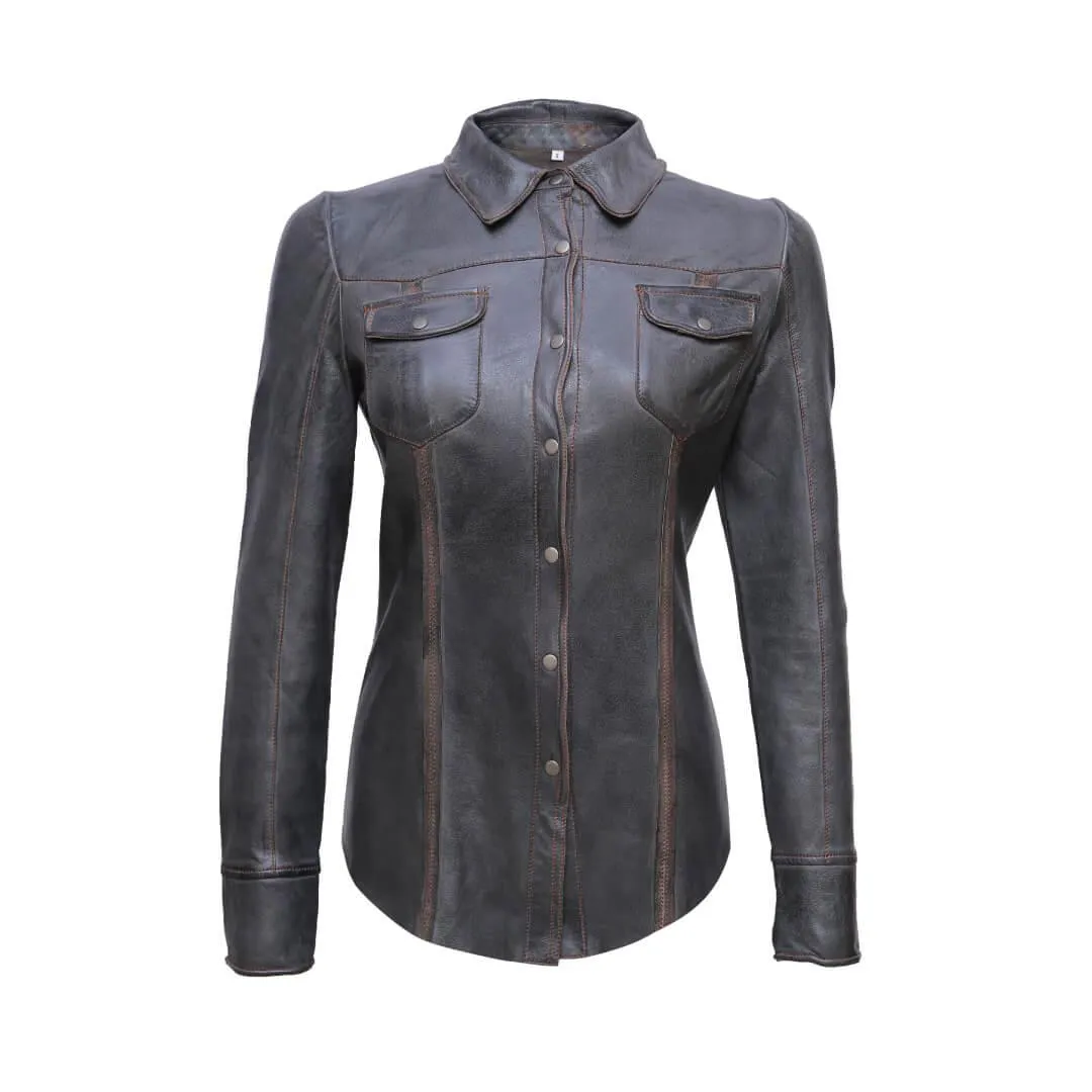 Steel Grey Leather Shirt Jacket