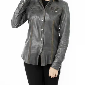 Steel Grey Leather Shirt Jacket