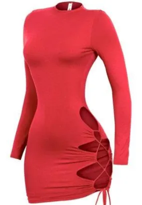 Stella Red Long Sleeve Bodycon Mini Dress