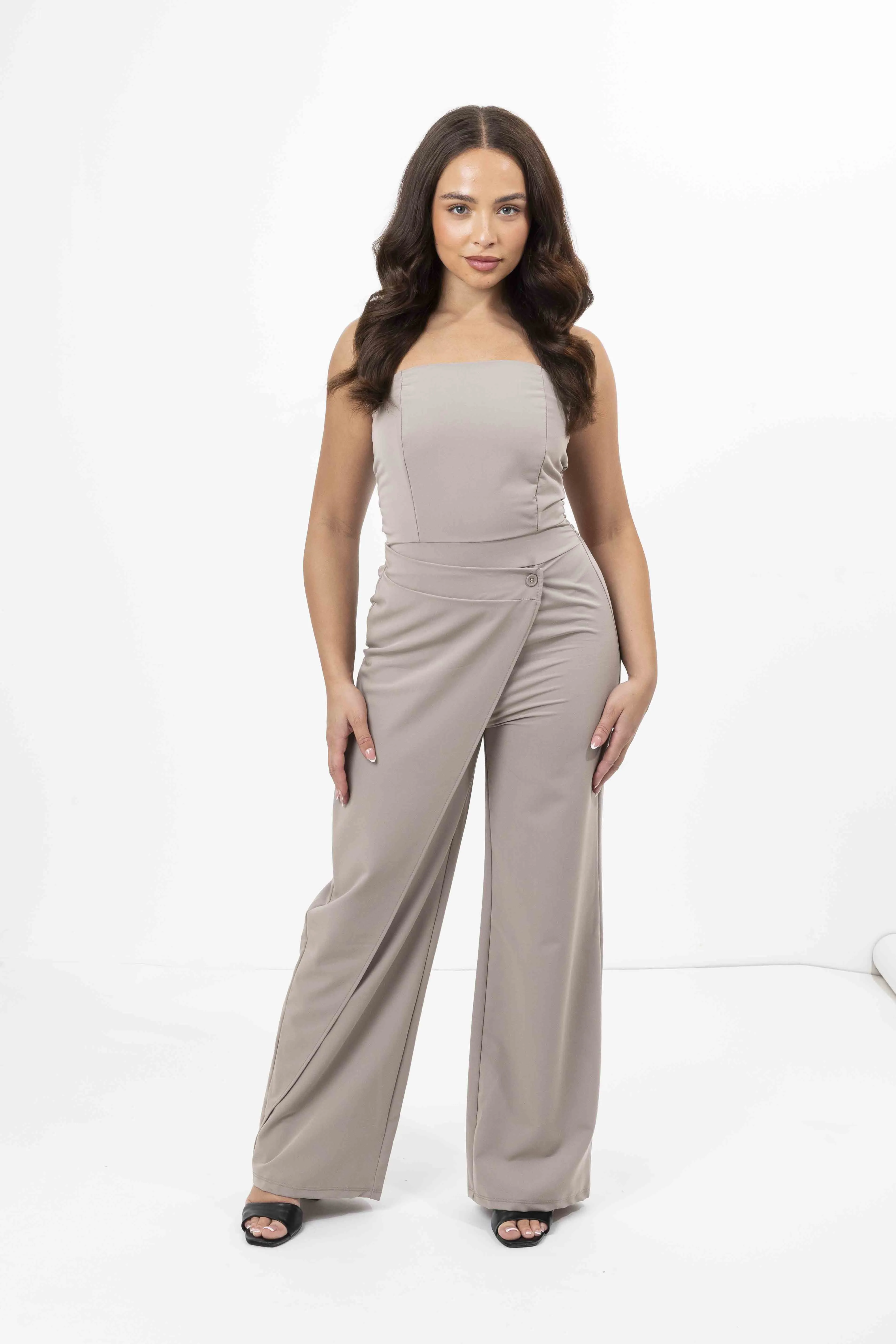 Strapless Wrap Detail Straight Leg Elegant Jumpsuit