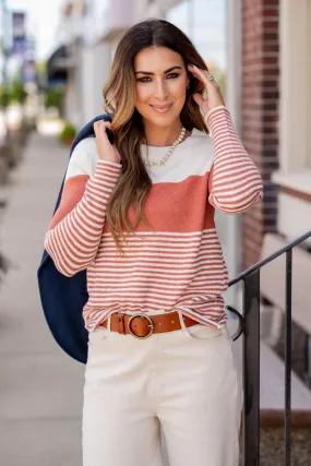 Striped Bottom Blocked Sweater