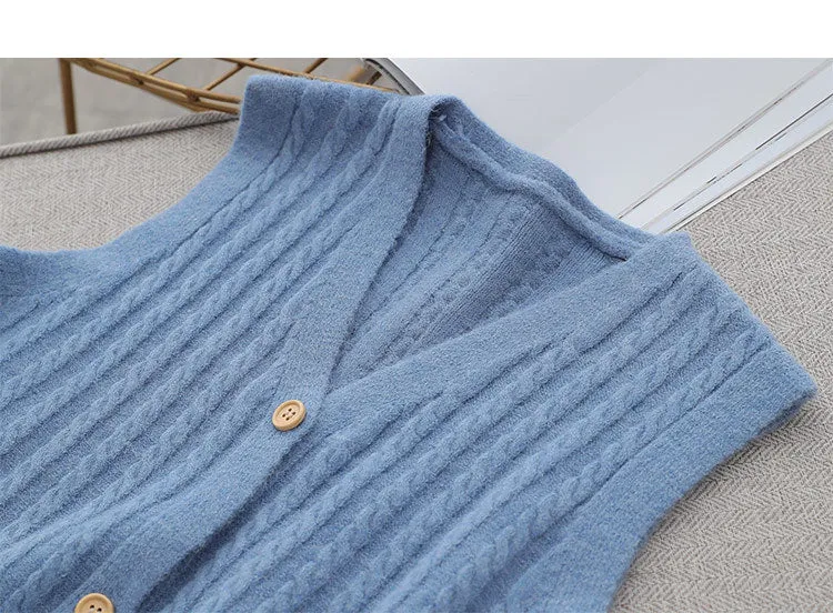 Sweater Knitted Vest Women Tank Top Korean Loose Short Cardigan Student Outdoor Outerwear