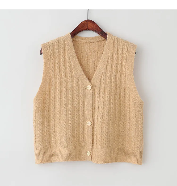 Sweater Knitted Vest Women Tank Top Korean Loose Short Cardigan Student Outdoor Outerwear
