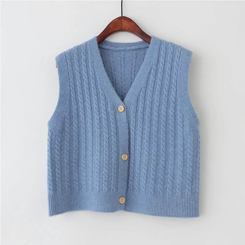 Sweater Knitted Vest Women Tank Top Korean Loose Short Cardigan Student Outdoor Outerwear