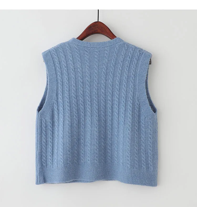 Sweater Knitted Vest Women Tank Top Korean Loose Short Cardigan Student Outdoor Outerwear