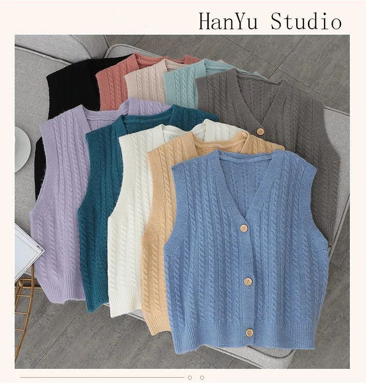 Sweater Knitted Vest Women Tank Top Korean Loose Short Cardigan Student Outdoor Outerwear