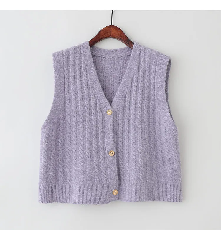 Sweater Knitted Vest Women Tank Top Korean Loose Short Cardigan Student Outdoor Outerwear