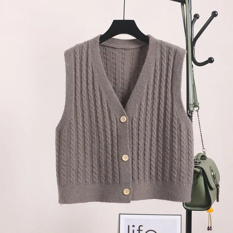 Sweater Knitted Vest Women Tank Top Korean Loose Short Cardigan Student Outdoor Outerwear