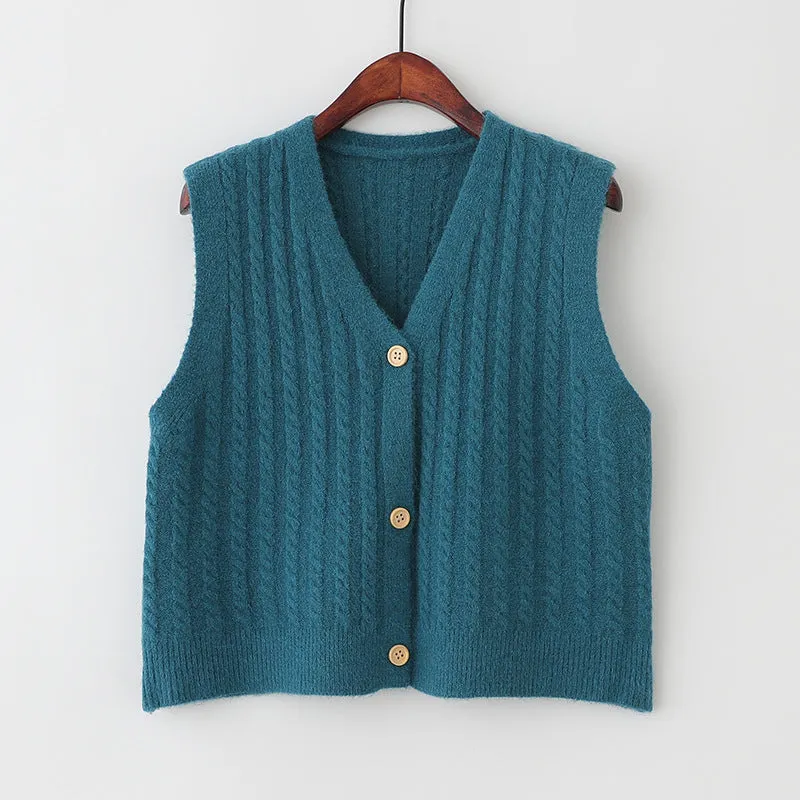 Sweater Knitted Vest Women Tank Top Korean Loose Short Cardigan Student Outdoor Outerwear