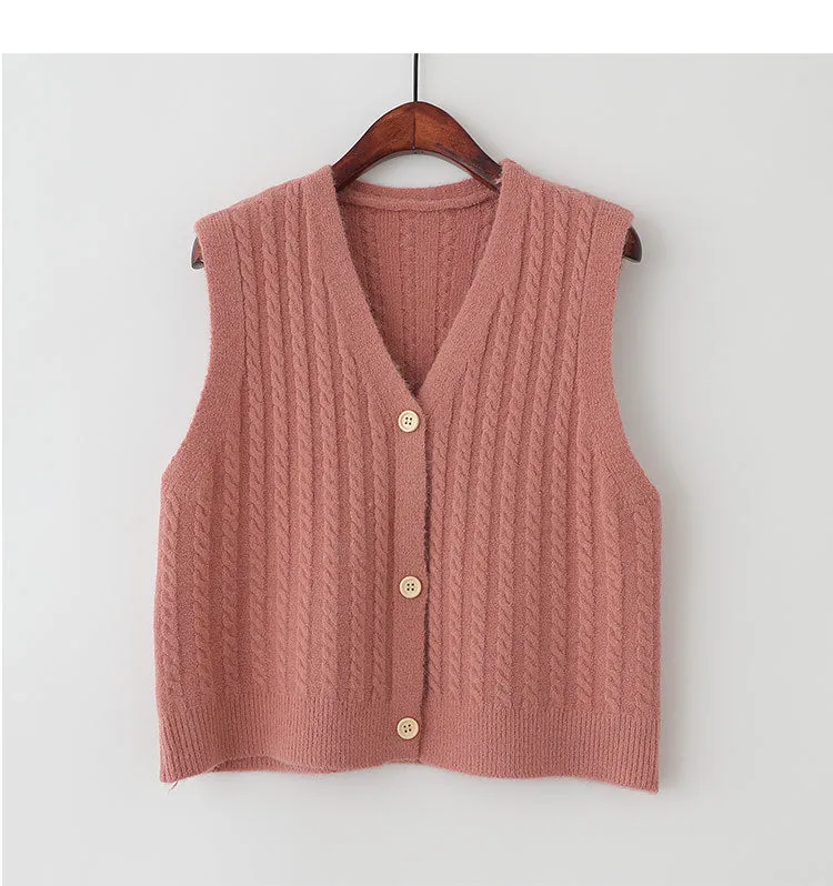 Sweater Knitted Vest Women Tank Top Korean Loose Short Cardigan Student Outdoor Outerwear