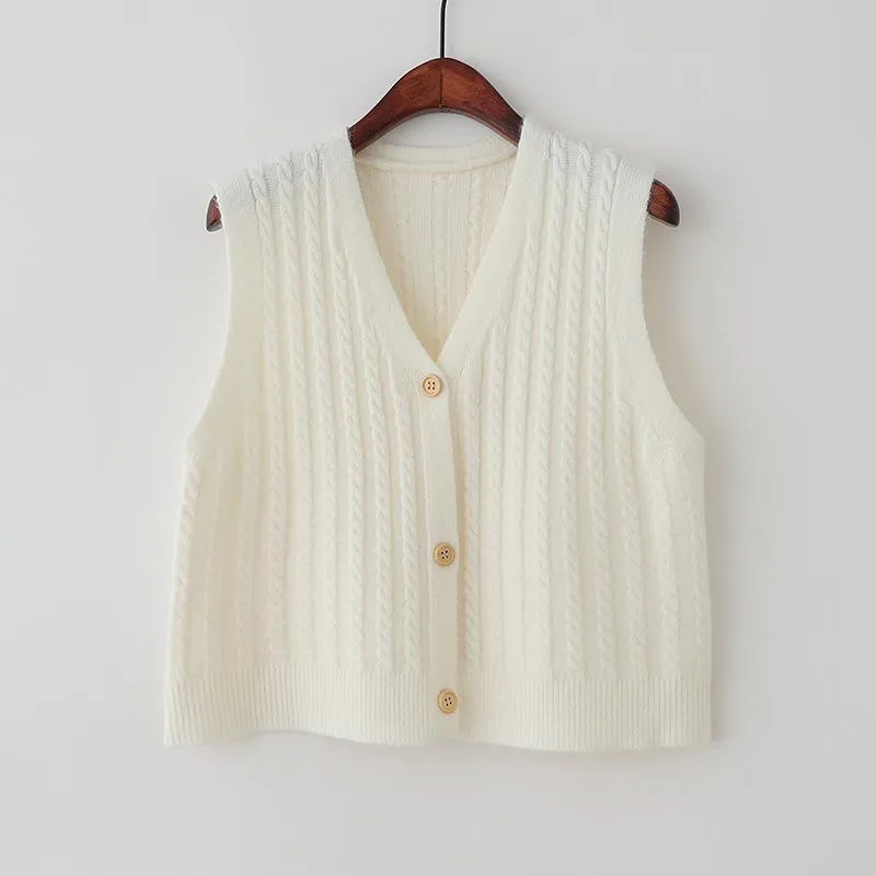 Sweater Knitted Vest Women Tank Top Korean Loose Short Cardigan Student Outdoor Outerwear