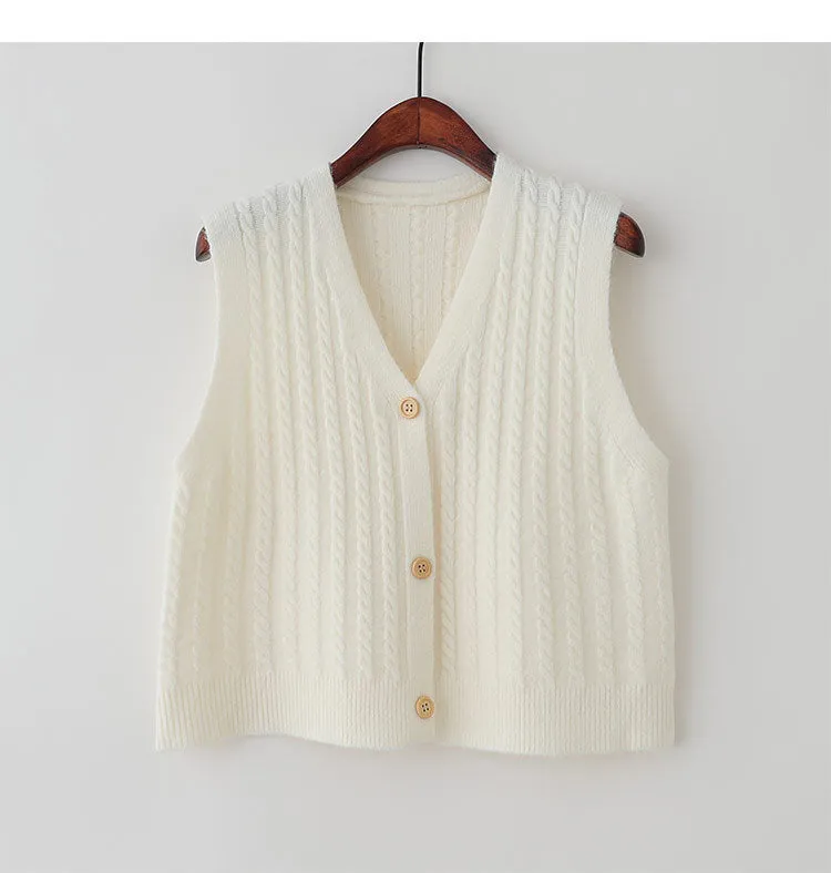 Sweater Knitted Vest Women Tank Top Korean Loose Short Cardigan Student Outdoor Outerwear