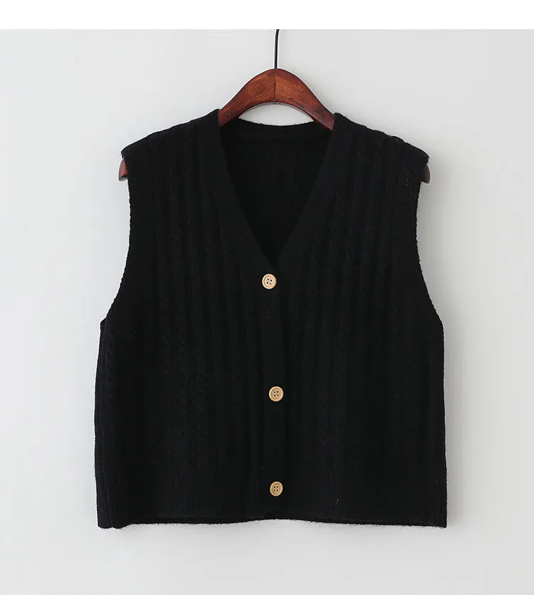 Sweater Knitted Vest Women Tank Top Korean Loose Short Cardigan Student Outdoor Outerwear