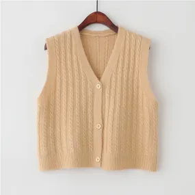 Sweater Knitted Vest Women Tank Top Korean Loose Short Cardigan Student Outdoor Outerwear