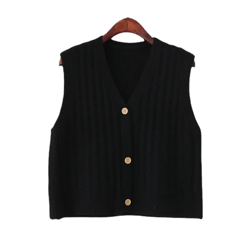 Sweater Knitted Vest Women Tank Top Korean Loose Short Cardigan Student Outdoor Outerwear