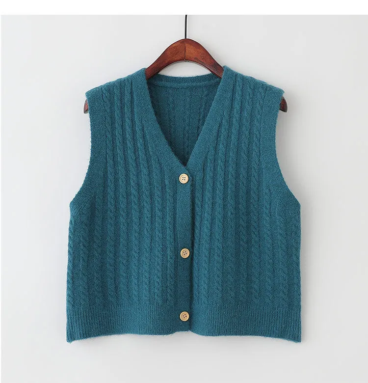 Sweater Knitted Vest Women Tank Top Korean Loose Short Cardigan Student Outdoor Outerwear