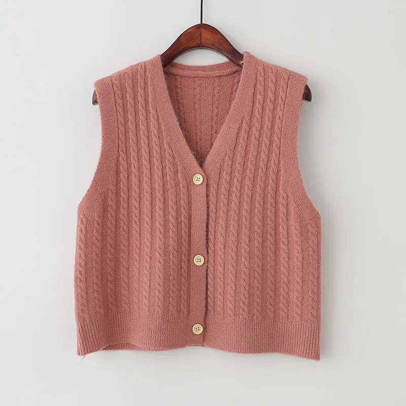 Sweater Knitted Vest Women Tank Top Korean Loose Short Cardigan Student Outdoor Outerwear