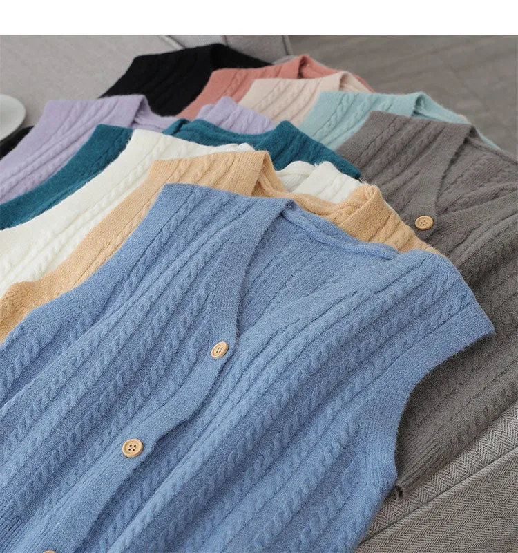 Sweater Knitted Vest Women Tank Top Korean Loose Short Cardigan Student Outdoor Outerwear
