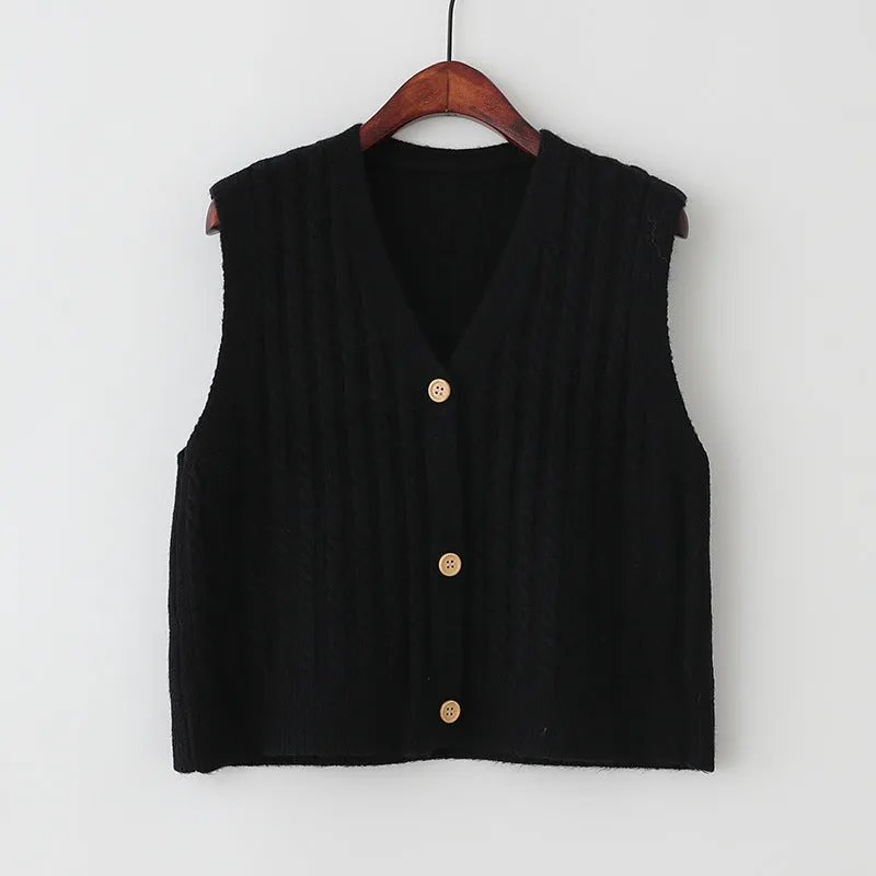Sweater Knitted Vest Women Tank Top Korean Loose Short Cardigan Student Outdoor Outerwear