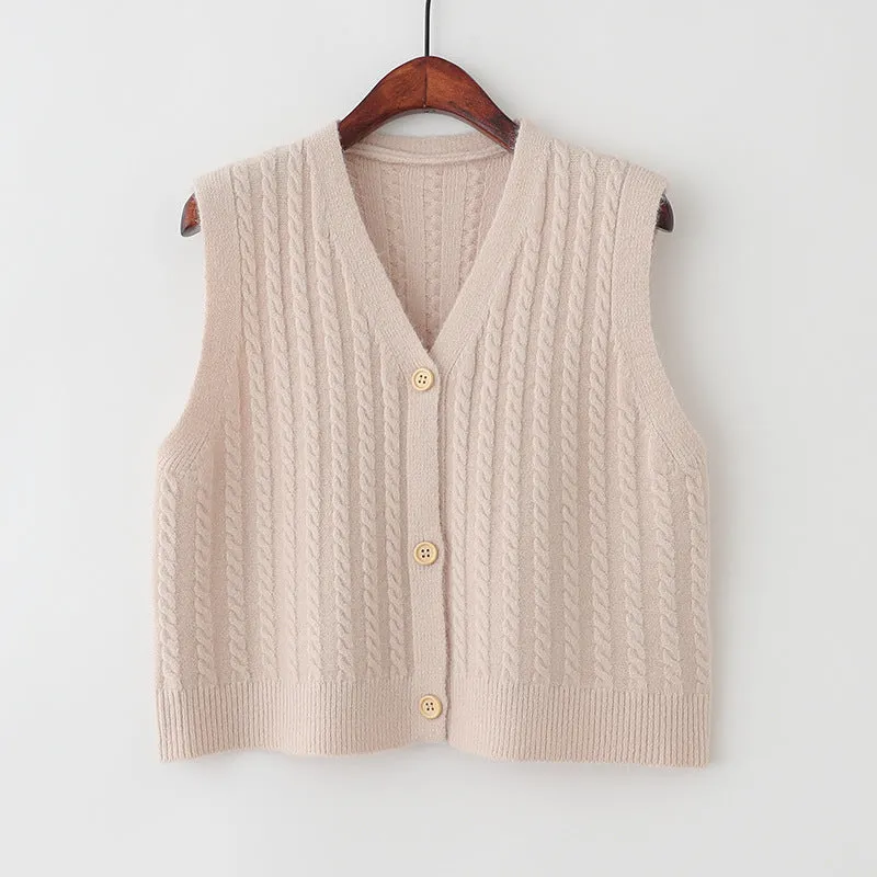 Sweater Knitted Vest Women Tank Top Korean Loose Short Cardigan Student Outdoor Outerwear