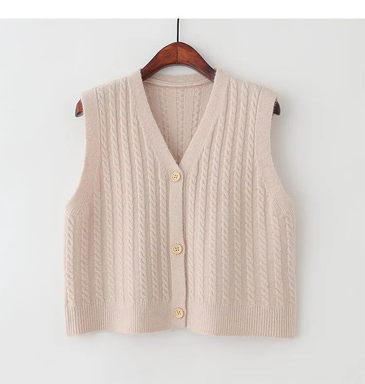 Sweater Knitted Vest Women Tank Top Korean Loose Short Cardigan Student Outdoor Outerwear