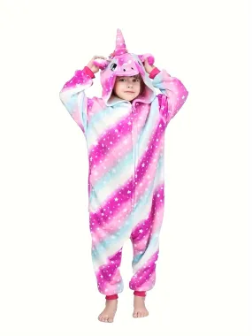 Sweet Girls Unicorn Style Zip Jumpsuit Cute Romper For Fall Party Halloween Gift Mardi Gras