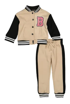 Toddler Girls Boss Bear Graphic Varsity Jacket and Joggers